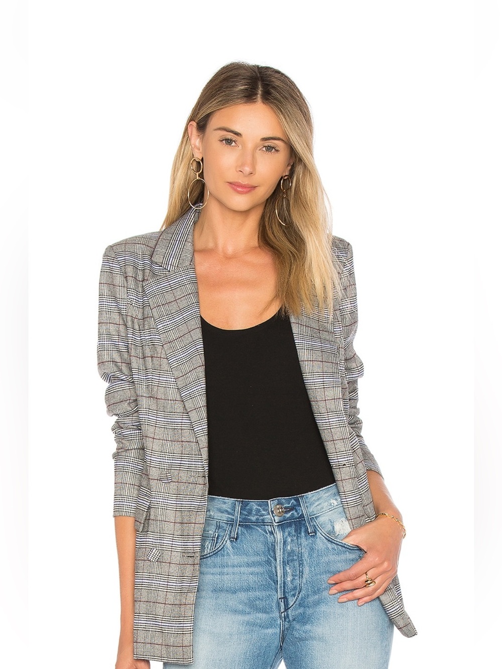 MAJORELLE Rhea Blazer in Pewter Plaid Double Breasted XS